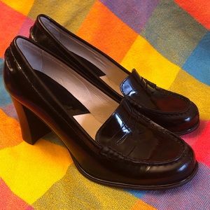 Michael Kors Black Patent Penny Loafer Heels S 7.5